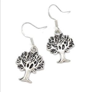 Silver Oak Tree Dangle Earrings